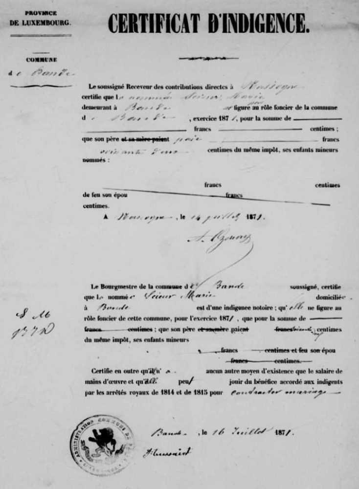 Annexe aux mariages – Certificat d&rsquo;indigence