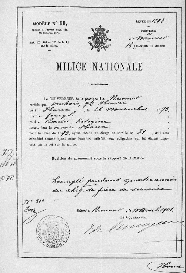 Annexe aux mariages – La milice national