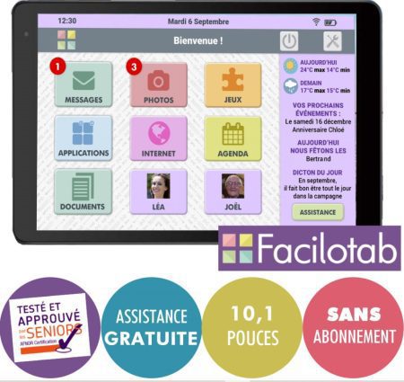 TABLETTE FACILOTAB L - WIFI - 16 GO - ANDROID 8 - MARQUE ALCATEL - INTERFACE SIMPLIFI&Eacute;E POUR SENIORS